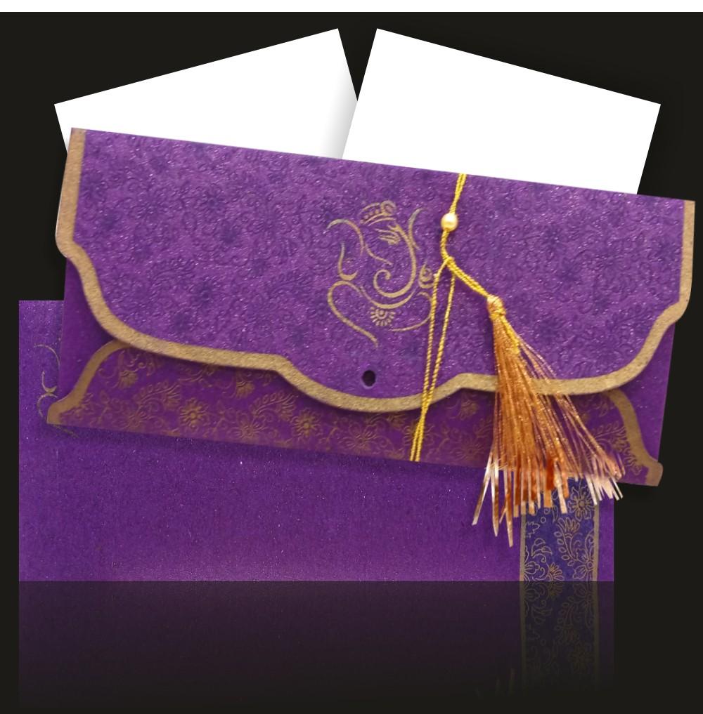 Bright Violet Shading With Knot Type Opening Personal Wedding Card - KNHM801G-3